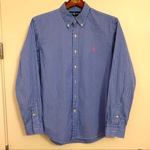 Men's Polo Ralph Lauren Button Down Shirt Sz L Blue White Striped Excellent